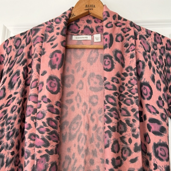 Boston Proper Leopard Print Wild Blush Open-Front Peplum Cardigan +Measurements! - Picture 5 of 14